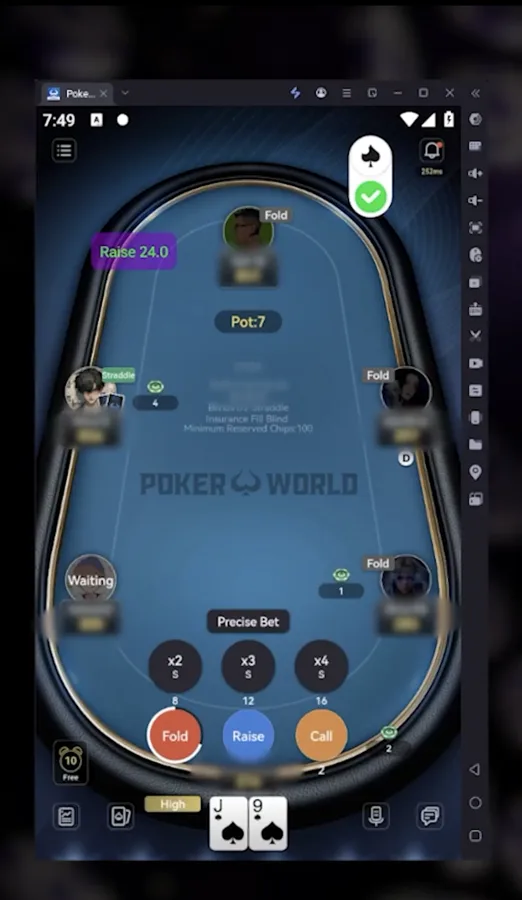 Configurable Poker-Eye action cue displayed over a supported poker table