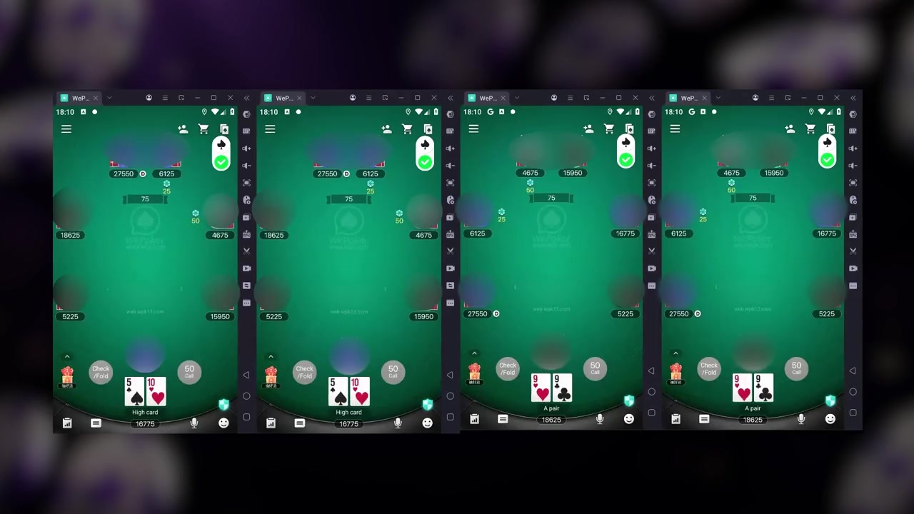 Four supported WePoker tables with a separate Poker-Eye account and ready indicator for each table.