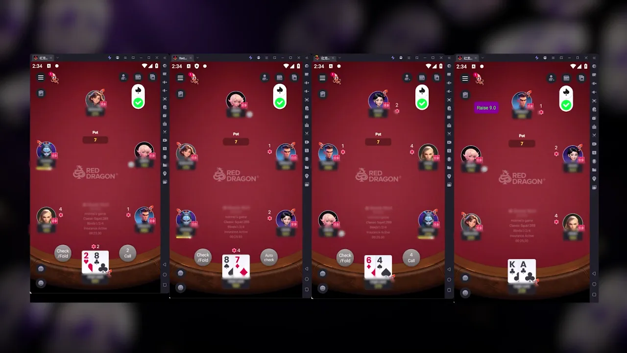 Supported Red Dragon tables with separate Poker-Eye accounts and table status indicators.