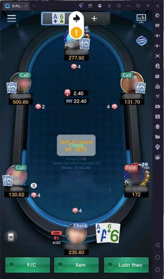 Poker-Eye balance warning
