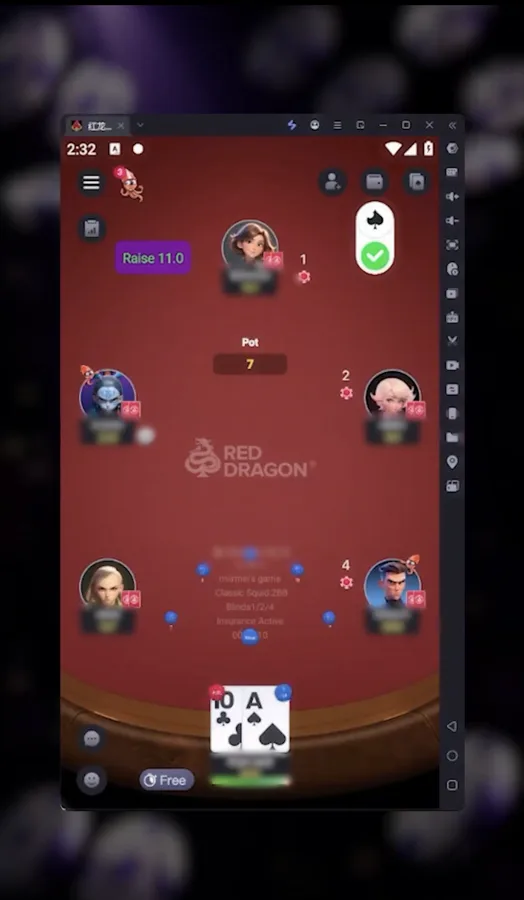 Poker-Eye action cue and ready status on a RedDragon table
