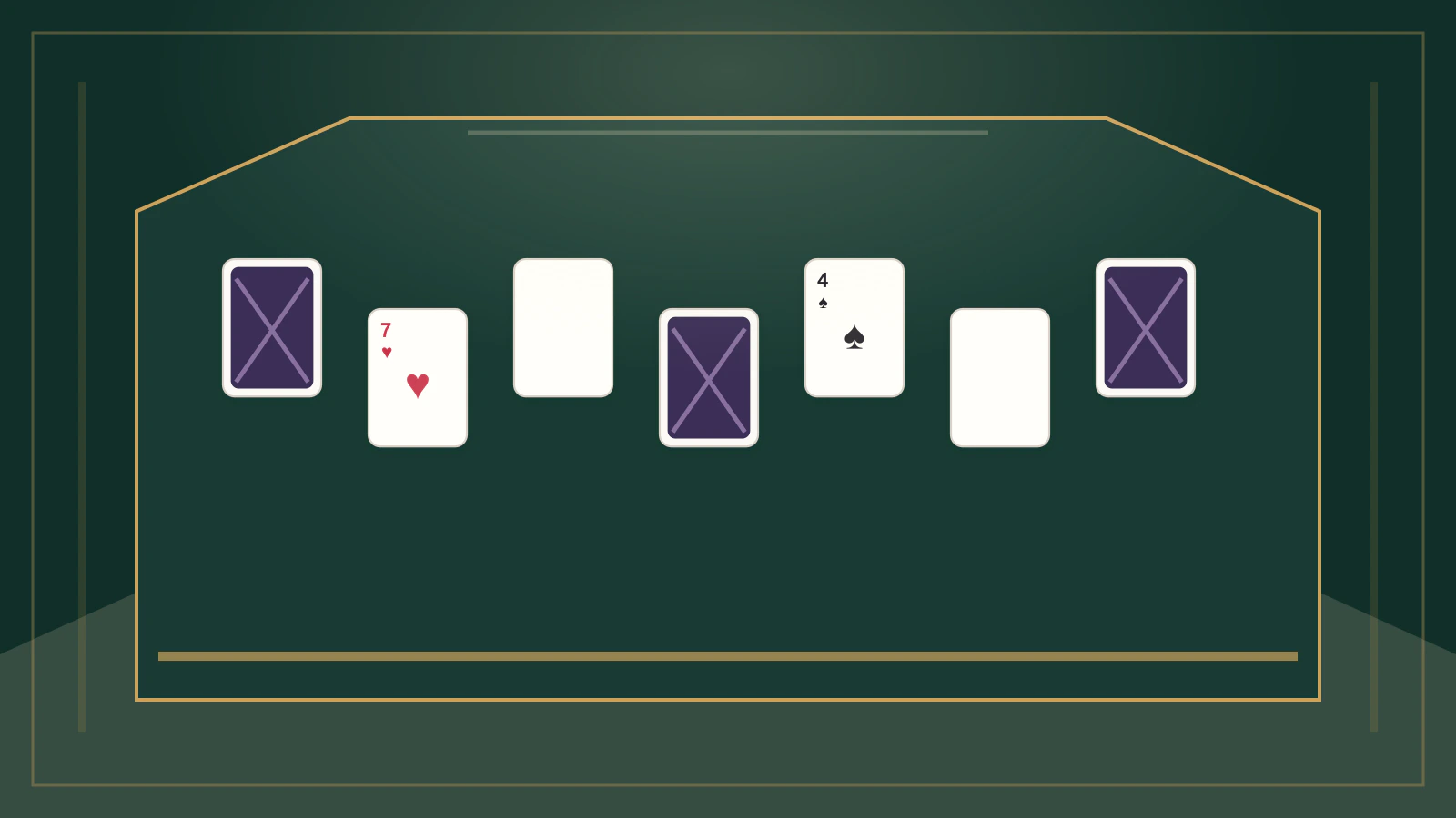 A stud sequence alternates face-down and exposed cards without a shared board.